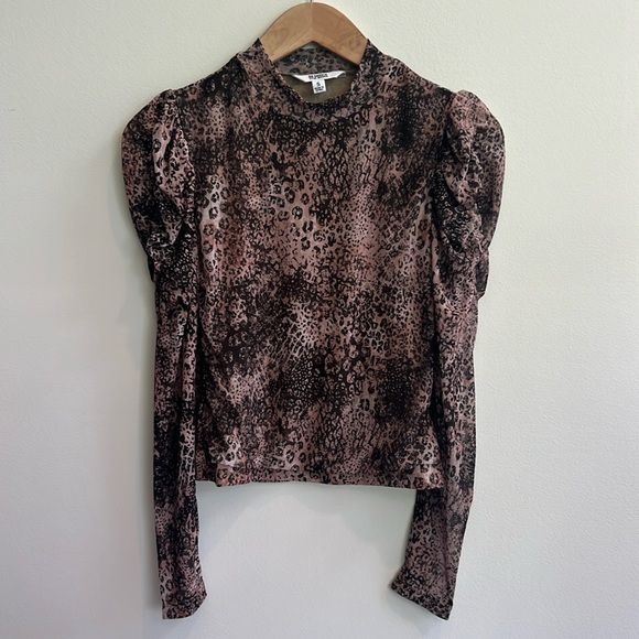 BB‎ Dakota by Steve Madden All Meshed Up Animal Print Top Size Small Pink Brown - Picture 3 of 11